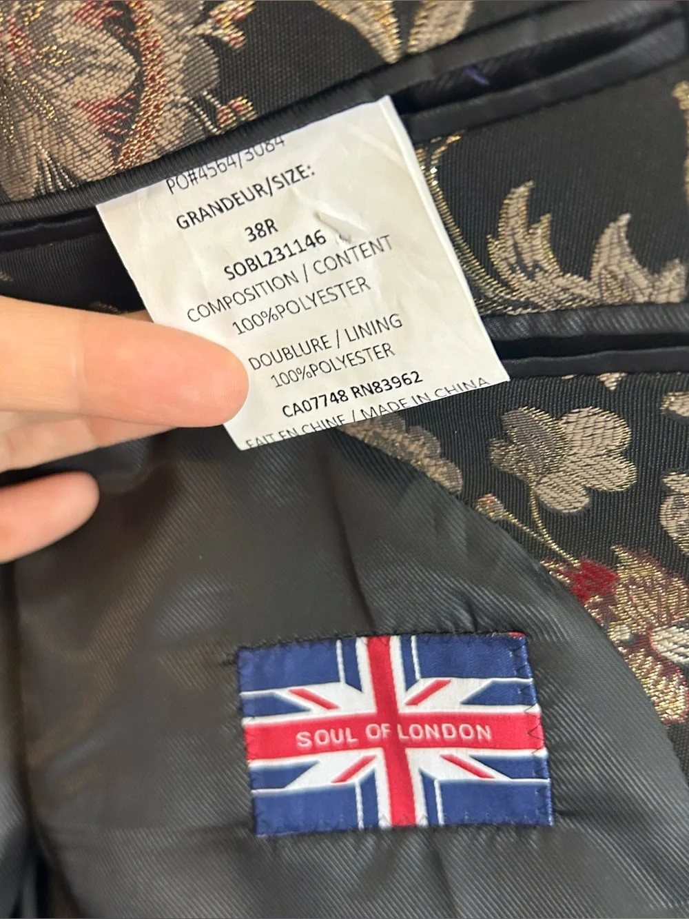 Soul of London Black/Red/Metallic Floral Tuxedo Statement Jacket Size 38 Regular